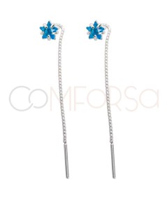 Brincos de corrente com zircónia estrela Água Marinha 5cm prata 925