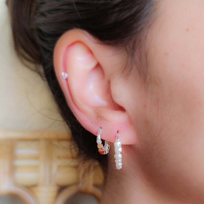 Brincos de argola com pedras Ágata Laranja 16mm prata 925
