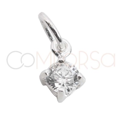 Pingente mini zircónia Crystal 4mm prata 925 banhada a ouro