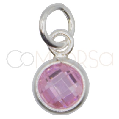 Pingente mini zircônia rosa 4.5mm prata 925 banhada a ouro