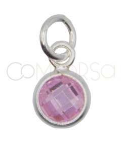 Pingente mini zircônia rosa 4.5mm prata 925 banhada a ouro