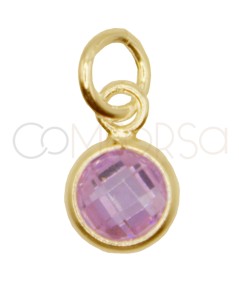 Pingente mini zircônia rosa 4.5mm prata 925 banhada a ouro