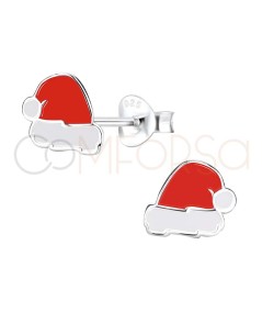 Brinco chapéu do Pai Natal com esmalte 8 x 7mm prata 925