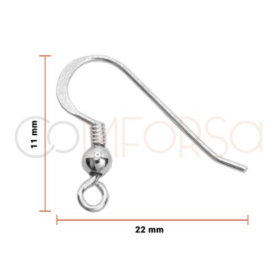 Base de brinco anzol longo com bola 22 x 11 mm prata 925 ml