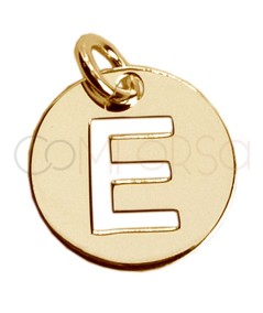Pingente letra E vazada 12mm prata 925 banhada a ouro