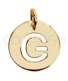 Pingente letra G vazada 12mm prata 925 banhada a ouro