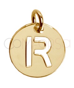 Pingente letra R vazada 12mm prata 925 banhada a ouro