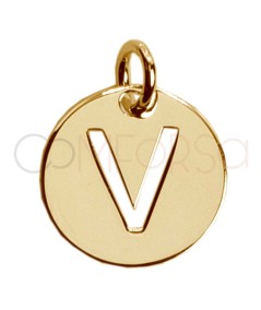 Pingente letra V vazada 12mm prata 925 banhada a ouro