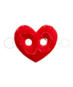 Entremeio botão coração com esmalte vermelho 10 x 9mm prata 925