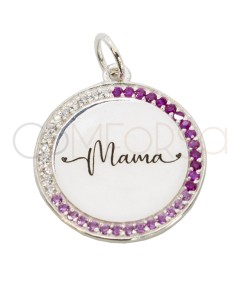 Medalha de zircônia com gravura "mama" 20mm prata 925