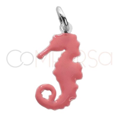 Pingente cavalo-marinho esmalte rosa 7 x 14.5mm prata 925