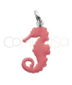 Pingente cavalo-marinho esmalte rosa 7 x 14.5mm prata 925