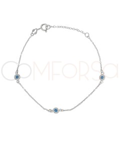 Pulseira forçada de olho turco branca 16cm + 3cm prata 925