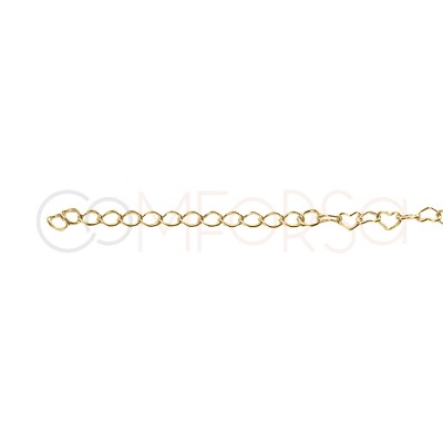 Pulseira corações 16 + 4cm prata 925 banhada a ouro