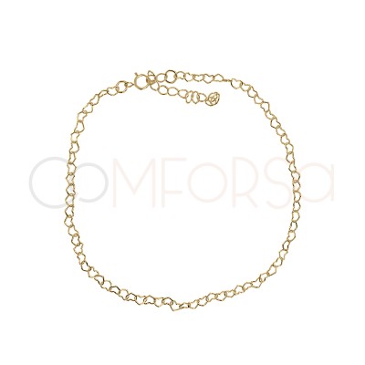 Pulseira corações 16 + 4cm prata 925 banhada a ouro