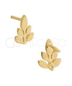 Brincos de ramo com argola 8 x 10mm prata 925 banhada a ouro