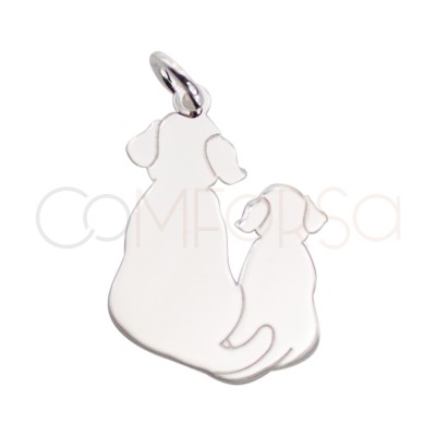 Pingente dois cães lisos 12 x 18mm prata 925