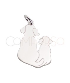 Pingente dois cães lisos 12 x 18mm prata 925