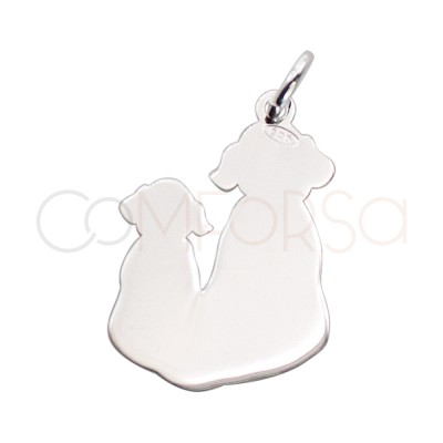 Pingente dois cães lisos 12 x 18mm prata 925