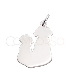 Pingente dois cães lisos 12 x 18mm prata 925