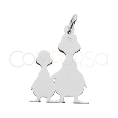 Pingente mamã pata e patinho 14 x 20mm prata 925