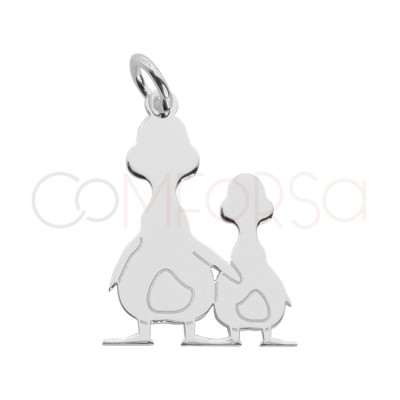 Pingente mamã pata e patinho 14 x 20mm prata 925