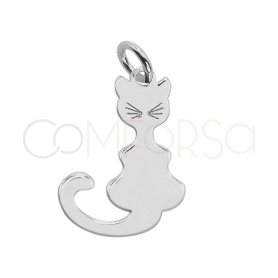 Pingente gato liso 11 x 18mm prata 925