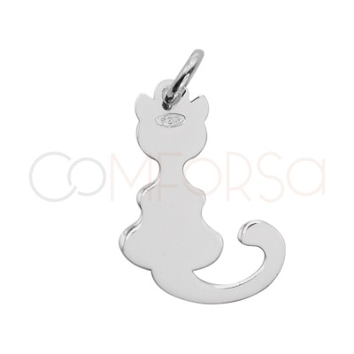 Pingente gato liso 11 x 18mm prata 925