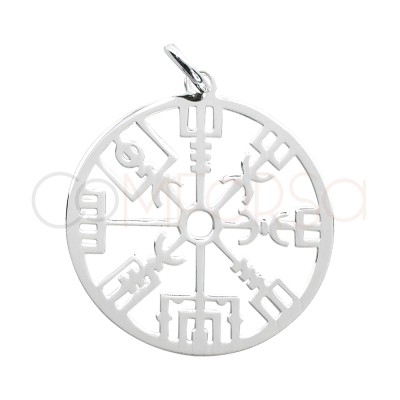 Pingente bússola Vegvisir 20mm prata 925