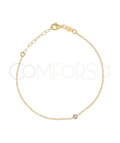 Pulseira zircônia central 17 + 3cm prata 925 banhada a ouro