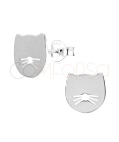 Brinco cabeça de gato com bigodes 12mm prata 925