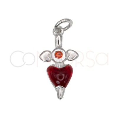 Pingente punhal com coração vermelho de zircônia 7 x 13mm prata 925