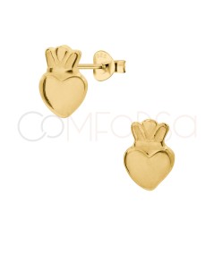 Brinco mini coração sagrado 5 x 7mm prata 925 banhada a ouro