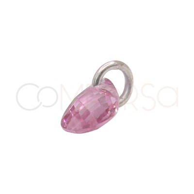 Pingente lágrima flutuante Rosa 4 x 6 mm prata 925