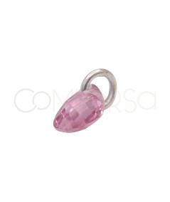 Pingente lágrima flutuante Rosa 4 x 6 mm prata 925