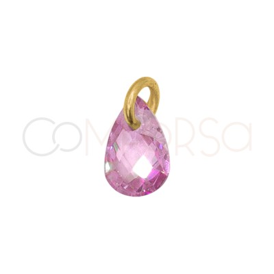 Pingente lágrima flutuante Rosa 4 x 6 mm prata 925