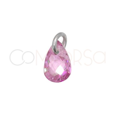 Pingente lágrima flutuante Rosa 4 x 6 mm prata 925 banhada a ouro