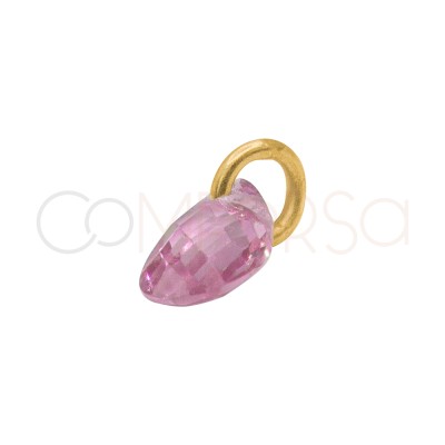 Pingente lágrima flutuante Rosa 4 x 6 mm prata 925 banhada a ouro