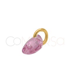 Pingente lágrima flutuante Rosa 4 x 6 mm prata 925 banhada a ouro