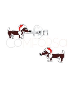 Brincos de cão teckel de Natal 8 x 5 mm em prata 925