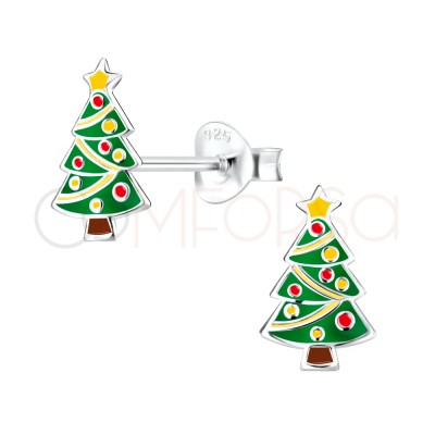 Brincos de árvore de Natal 6 x 10 mm em prata 925