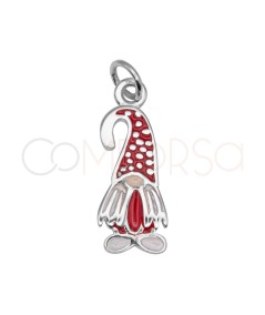 Pingente de duende com chapéu vermelho 8 x 17 mm em prata 925