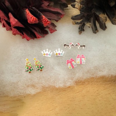 Brincos de árvore de Natal 6 x 10 mm em prata 925