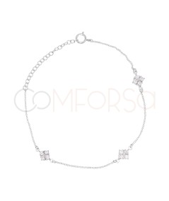 Pulseira 3 losangos com zircónias 16 + 4 cm prata 925