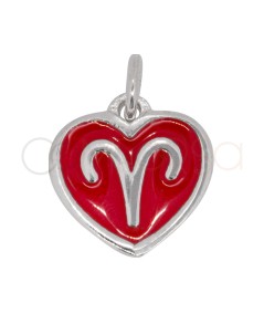 Pingente de coração Carneiro com esmalte Vermelho 11 mm prata 925