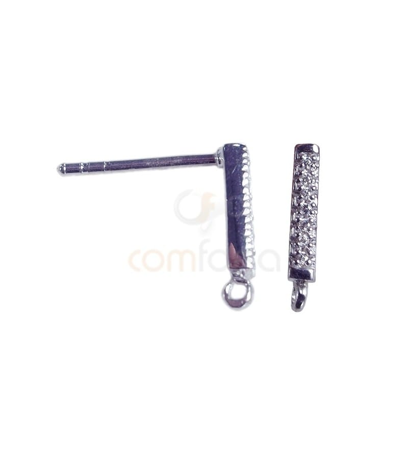 brinco retangular 11x 2.1 mm zircônia prata