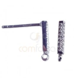 brinco retangular 11x 2.1 mm zircônia prata